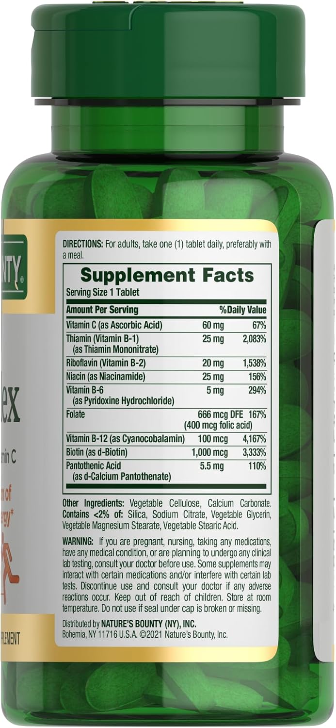 Nature's Bounty Super B Complex Vitamins with Vitamin C & Folic Acid, 150 Tablets - görsel 6