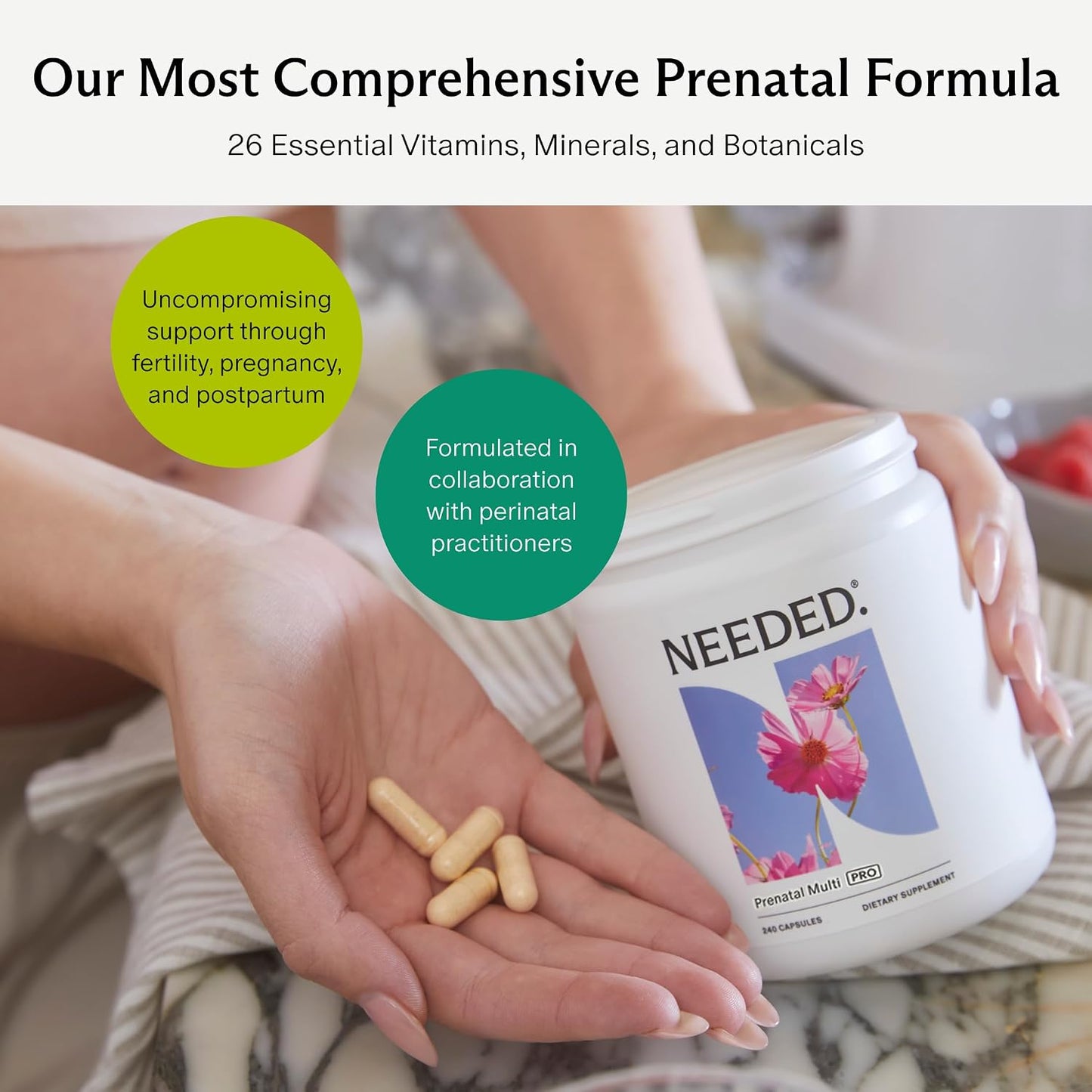Needed. Prenatal Multi Pro | Multivitamin with Choline Capsules for Prenatal, Pregnancy, Breastfeeding, Postpartum | 30-Day Supply - görsel 3