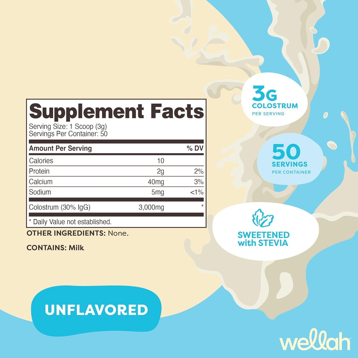 Wellah Colostrum Unflavoured - 3g per Serving, 50 Servings - görsel 2