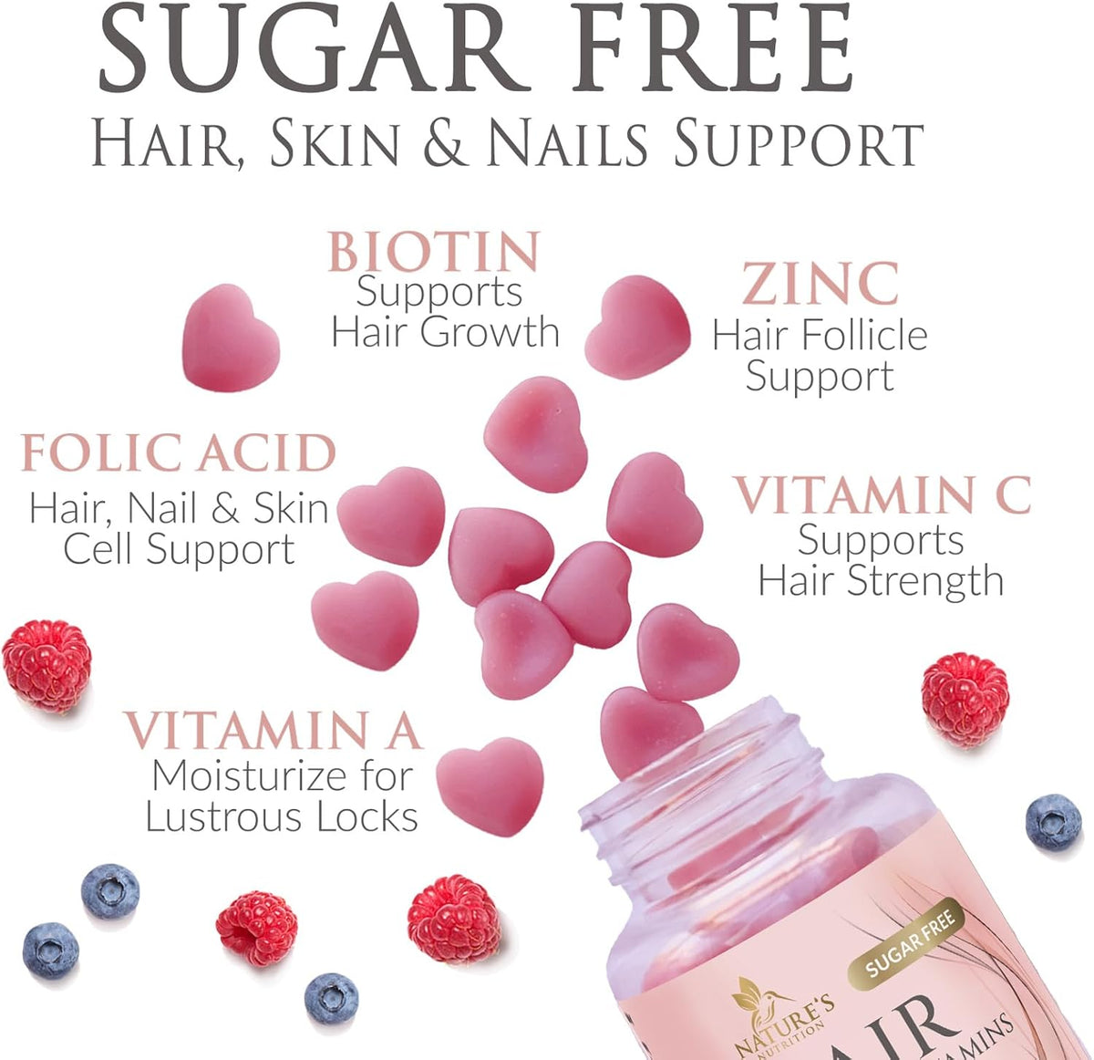 Nature's Nutrition Sugar-Free Biotin Gummies 5000mcg - Hair, Skin & Nail Support - 120 Gummies - görsel 3