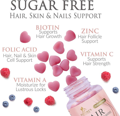 Nature's Nutrition Sugar-Free Biotin Gummies 5000mcg - Hair, Skin & Nail Support - 120 Gummies