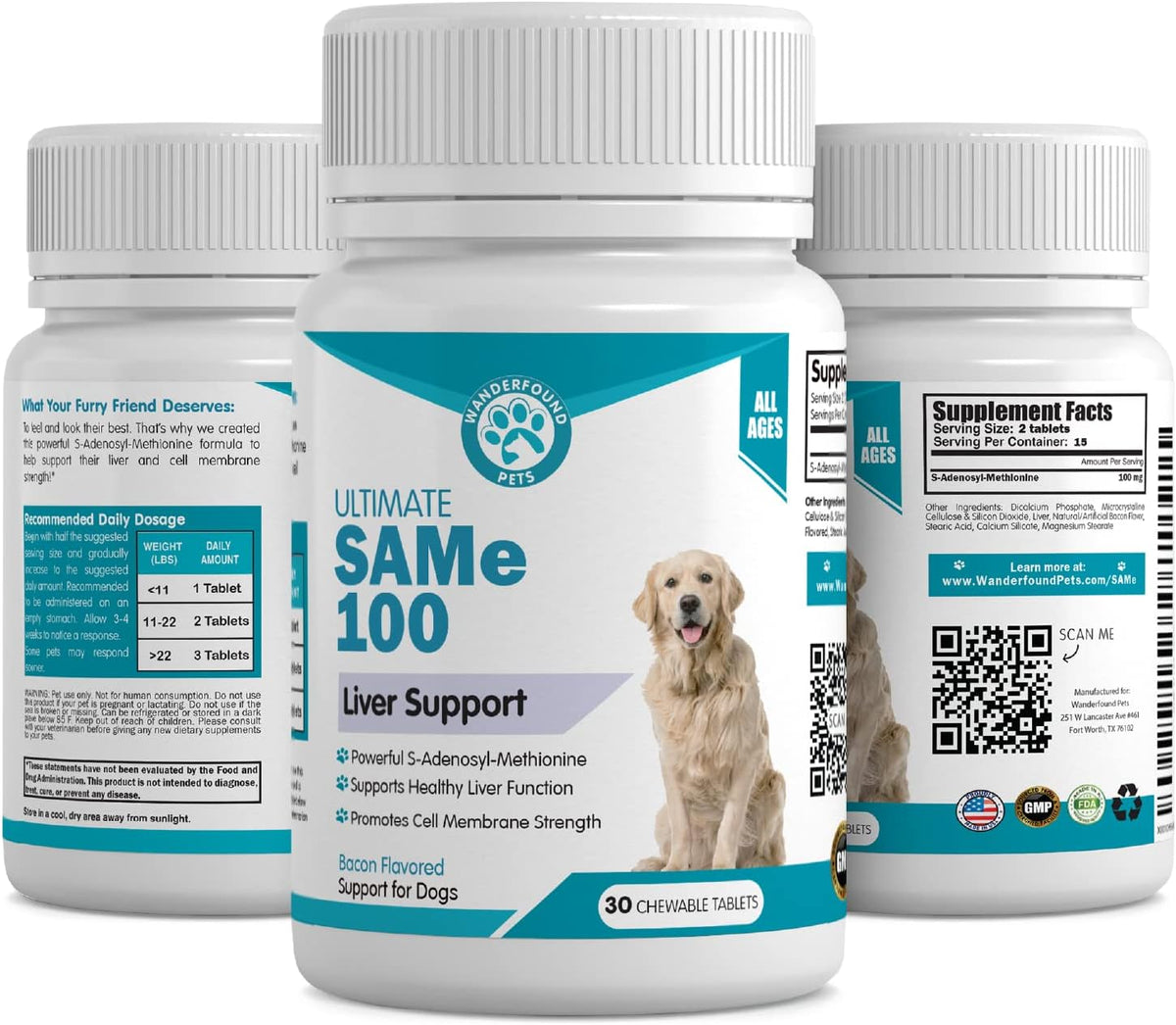 Pawsitive SAMe 100 Liver Support for Dogs - Bacon Flavoured Chewable Tablets (30 Count) - görsel 2
