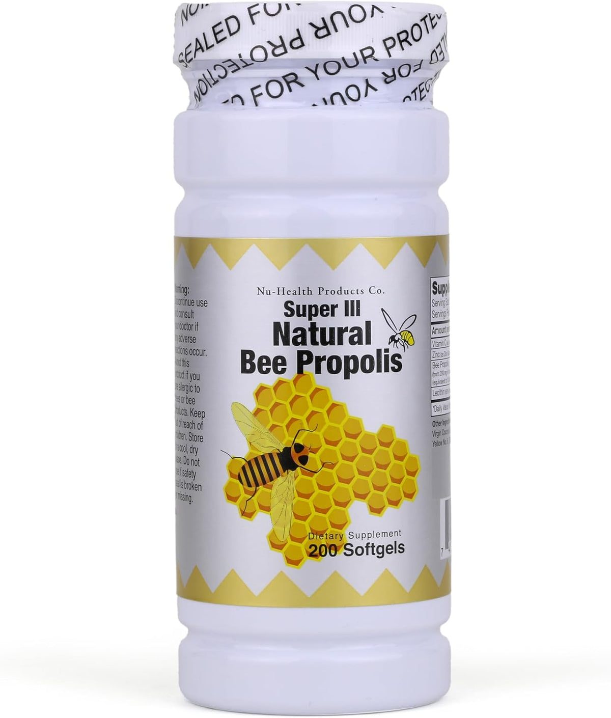 Nu-Health Super III Natural Bee Propolis, Vitamin C & Zinc, 200 Soft gel capsules - görsel 1