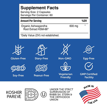 Zahler Ashwagandha Capsules, KSM-66 600mg, Stress and Relaxation Support, Kosher, 60 Capsules