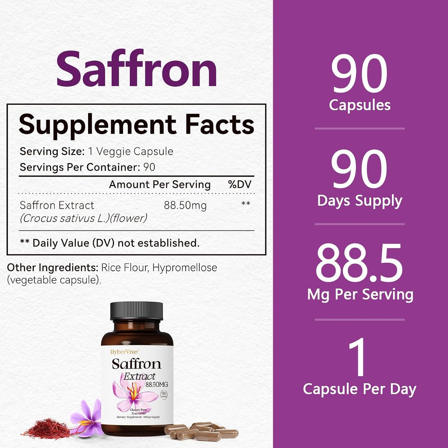 HyberVive Saffron Supplements 88.5mg - 90 Vegan Capsules - görsel 5
