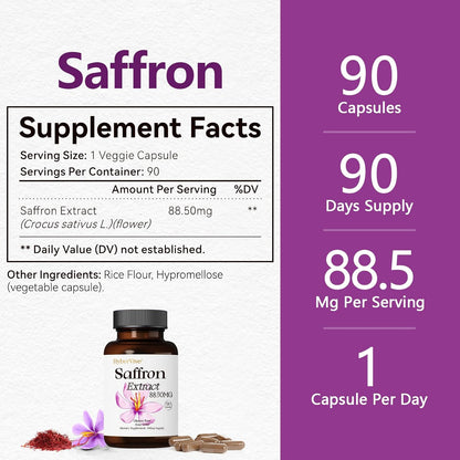 HyberVive Saffron Supplements 88.5mg - 90 Vegan Capsules
