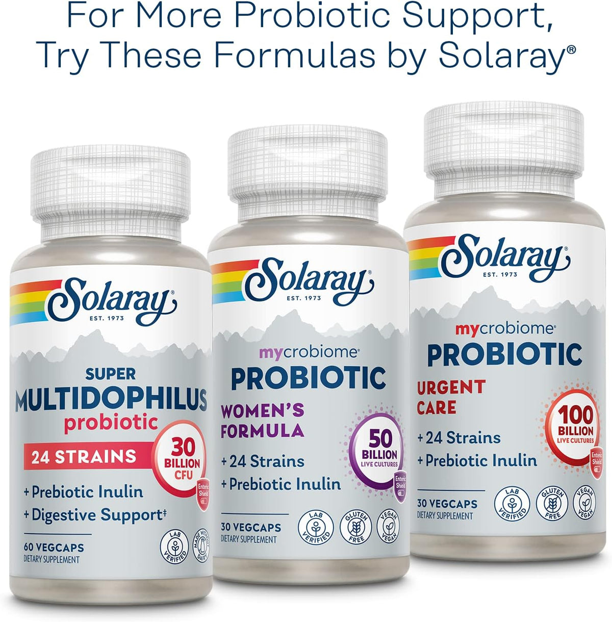 SOLARAY Multidophilus 12 Strain Probiotic 20 Billion CFU - Digestive Health & Gut Support with Prebiotic Inulin, Dairy-Free, 50 Enteric-Coated Veg Capsules - görsel 6