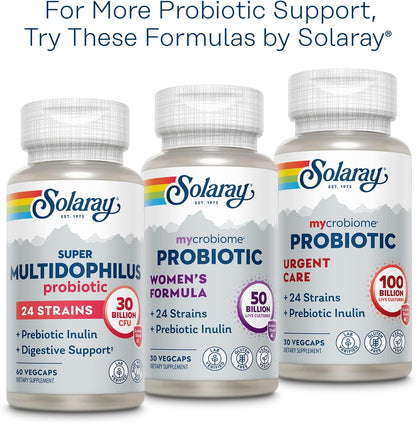 SOLARAY Multidophilus 12 Strain Probiotic 20 Billion CFU - Digestive Health & Gut Support with Prebiotic Inulin, Dairy-Free, 50 Enteric-Coated Veg Capsules