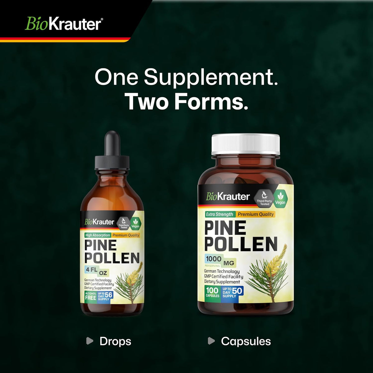BIO KRAUTER Pine Pollen Tincture for Men's Support – Pure & Vegan, 685 mg per Serving, 118 ml - görsel 8