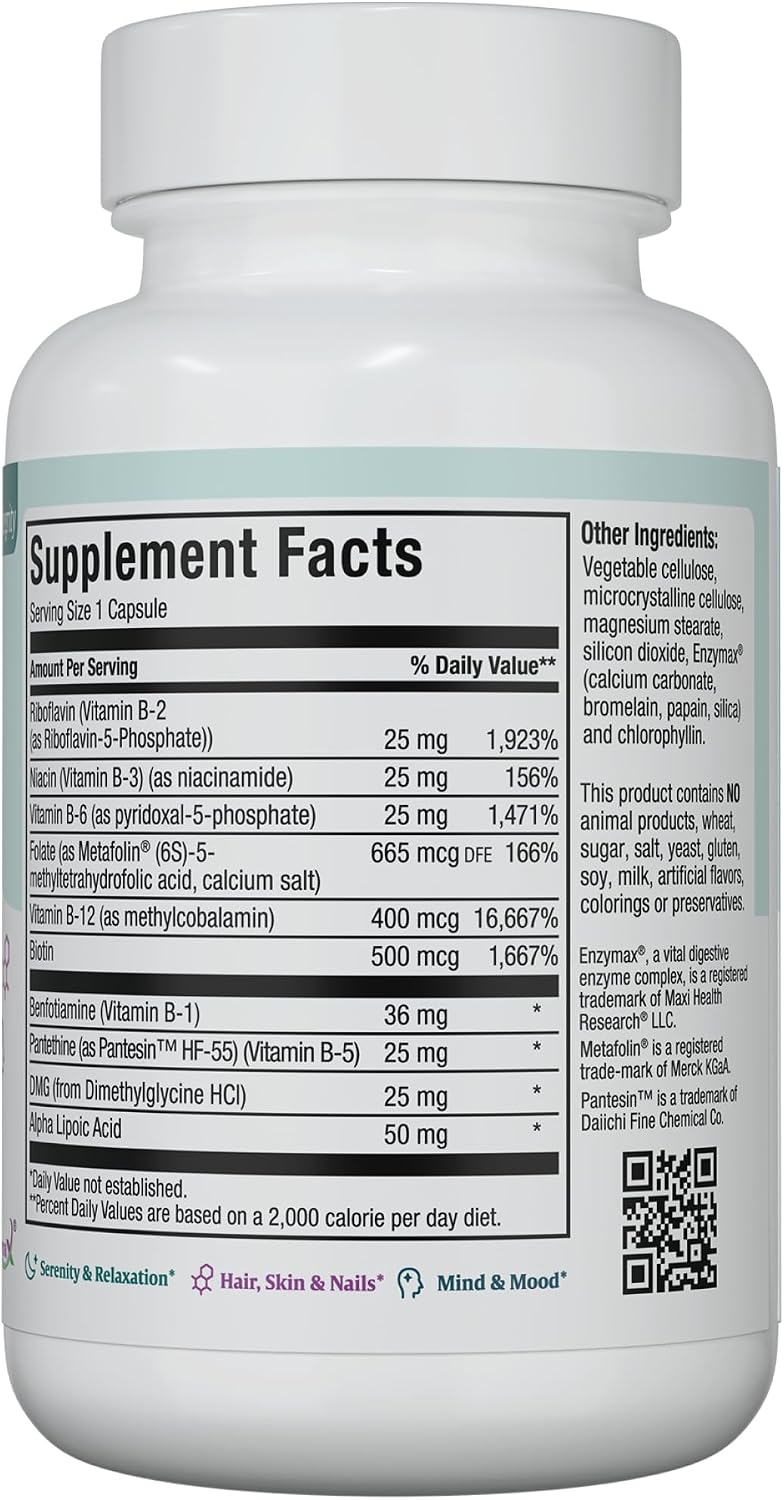 Stress B Complex Vitamins – Methyl-B Supreme with Methylated B12, B6, Folate & Biotin – For Calm, Energy & Relaxation – Kosher Vegan 60 Capsules - görsel 2