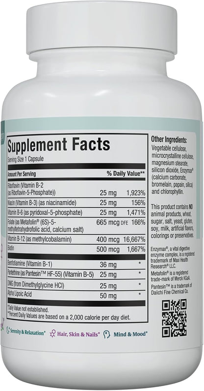 Stress B Complex Vitamins – Methyl-B Supreme with Methylated B12, B6, Folate & Biotin – For Calm, Energy & Relaxation – Kosher Vegan 60 Capsules