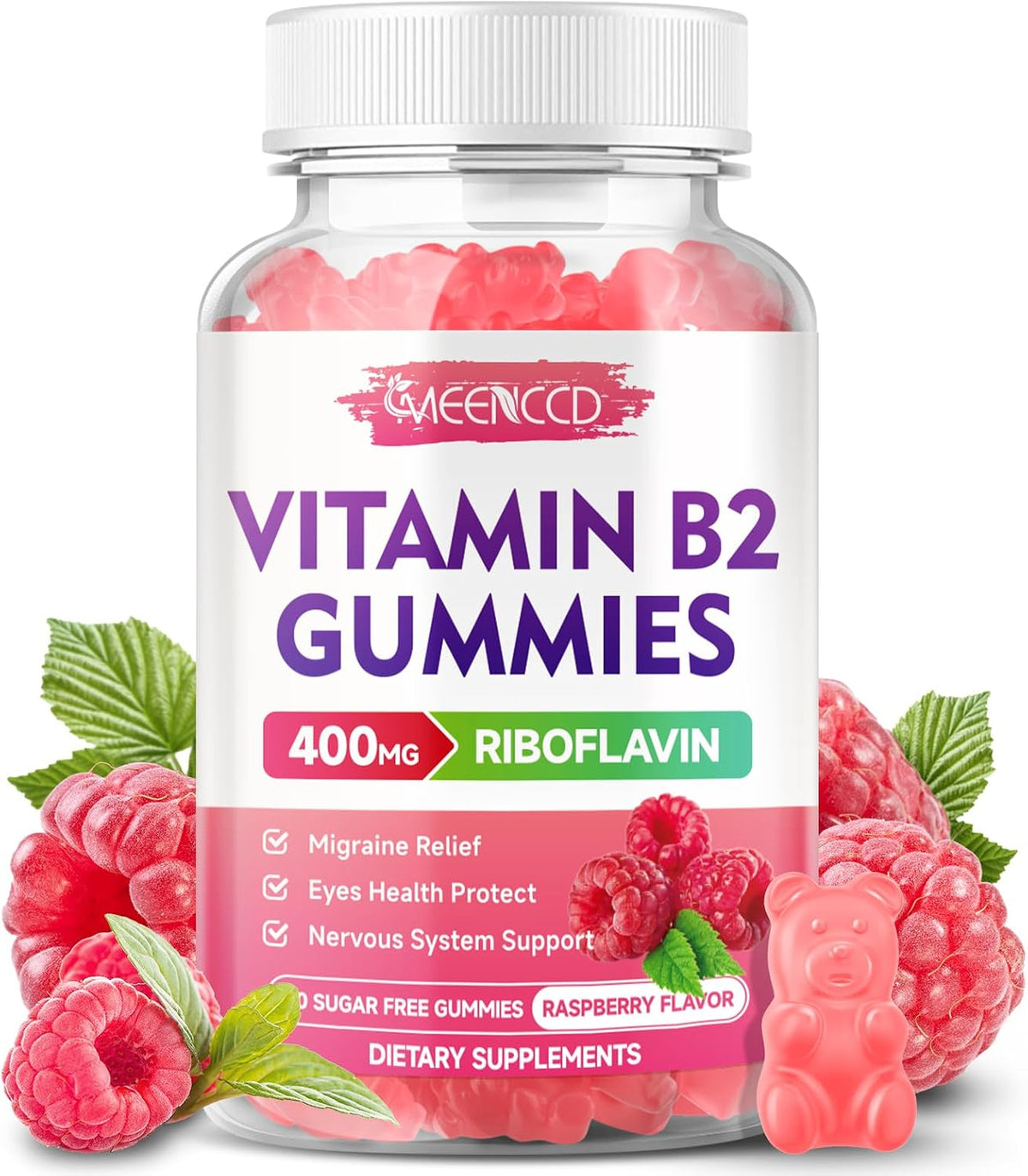 MEENCCD Vitamin B2 Gummies – Riboflavin 400mg with Magnesium, Vegan & Sugar-Free (60 Gummies) - görsel 1