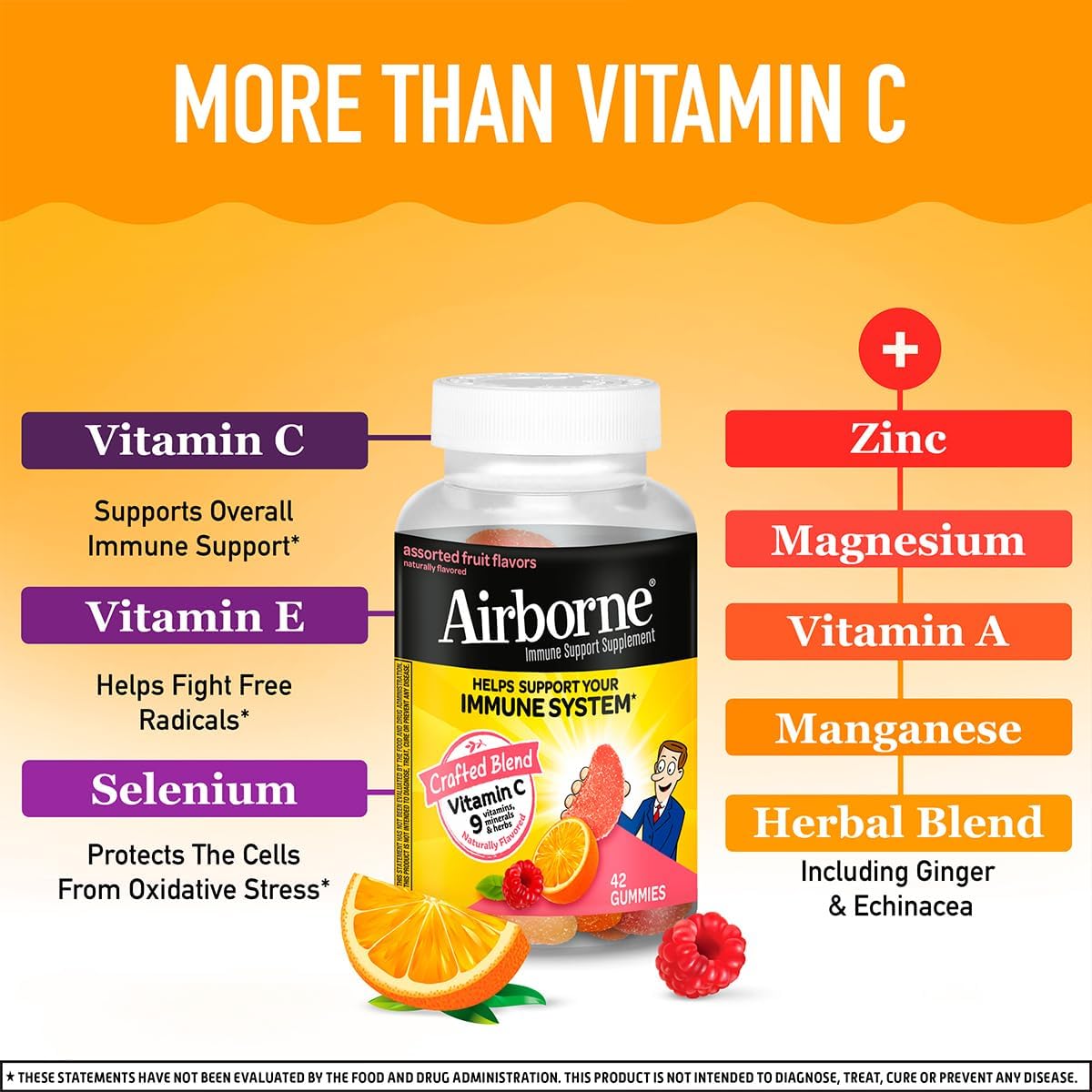 Airborne 750mg Vitamin C Immune Support Gummies for Adults, Assorted Fruit Flavour, Gluten-Free (42 Count, 2-Pack) - görsel 6