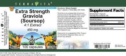 Extra Strength Graviola (Soursop) 4:1 Extract – 450 mg, 100 Capsules (3-Pack)