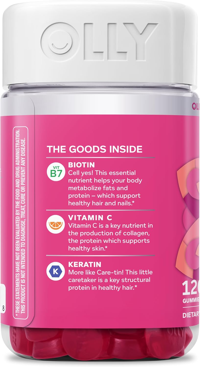 OLLY Undeniable Beauty Hair, Skin & Nails Gummies with Biotin 2500mcg, Keratin & Vitamin C – Grapefruit – 120 Count - görsel 5