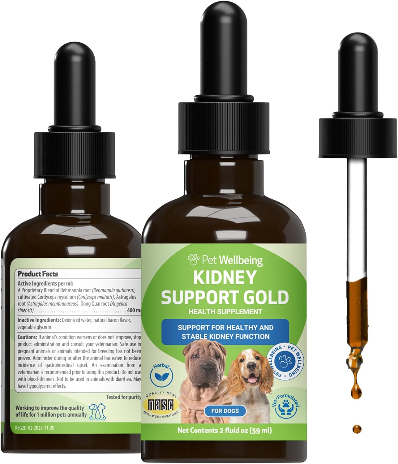 Pet Wellbeing Kidney Support Gold for Dogs - Herbal Supplement, 59 ml - görsel 1