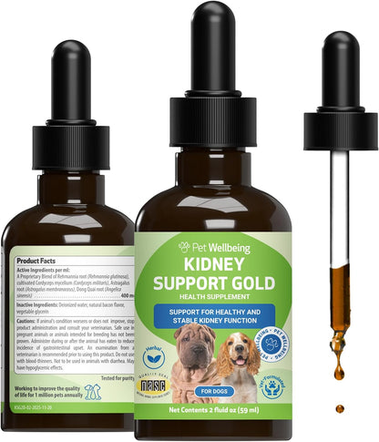 Pet Wellbeing Kidney Support Gold for Dogs - Herbal Supplement, 59 ml