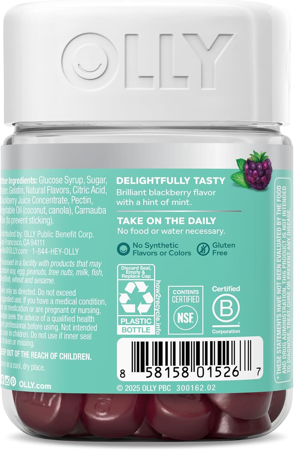 OLLY Flawless Complexion Gummy, Skin Support with Vitamins A, E & Zinc, Chewable Supplement, Berry Flavour, 50 Gummies - görsel 8