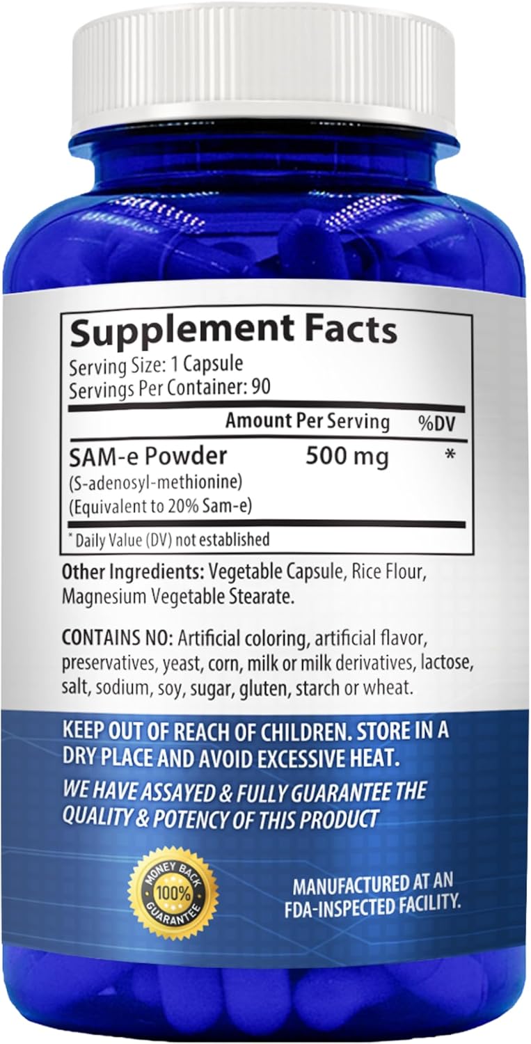 SAM-e 500mg Supplement – S-Adenosyl-L-Methionine for Mood & Bone Support, 90 Capsules - görsel 3