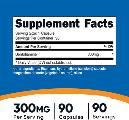 Nutricost Benfotiamine 300mg, 90 Capsules - Fat-Soluble Vitamin B1 Supplement