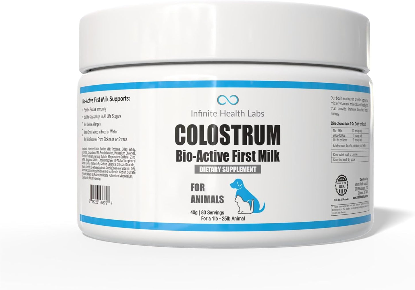 Bio-Active Bovine Colostrum for Dogs, Cats, Puppies, Kittens & Pets - Daily Colostrum Powder Supplement 40g (80 Servings) - görsel 1