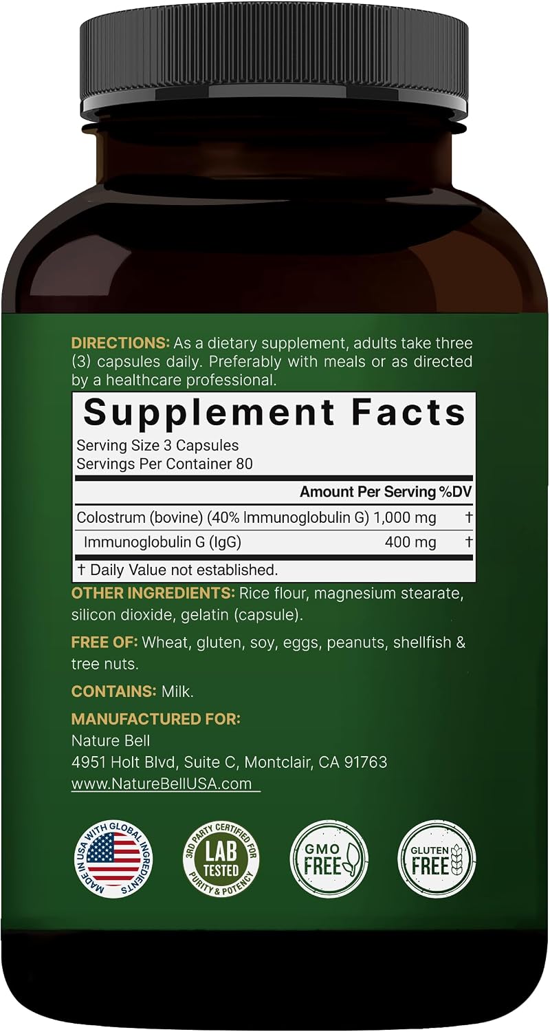 NatureBell Bovine Colostrum Supplement – 1,000mg per Serving, 240 Capsules - görsel 7