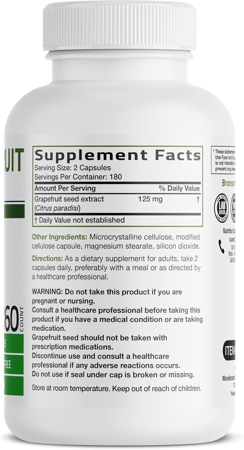 Bronson Grapefruit Seed Extract – Immune & Gastrointestinal Support, Non-GMO, 360 Vegetarian Capsules - görsel 2