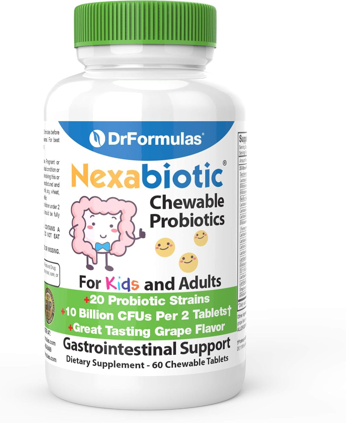 DrFormulas Chewable Probiotics for Kids & Adults - Oral Dental Health, Bad Breath, Digestion - 20 Multi Strain, 60 Chews - görsel 1