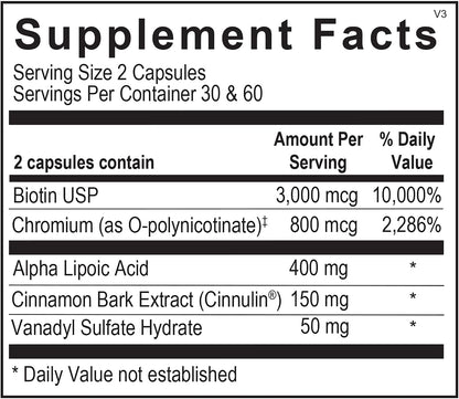 Dia-Wise Metabolic Health Supplement - Alpha Lipoic Acid, Cinnulin, Chromium, Biotin, Vanadyl Sulphate, Vitamin B (60 Capsules)
