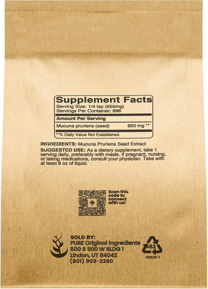 PURE ORIGINAL INGREDIENTS Mucuna Pruriens (454g) Pure and Natural, Non-GMO, Gluten-Free