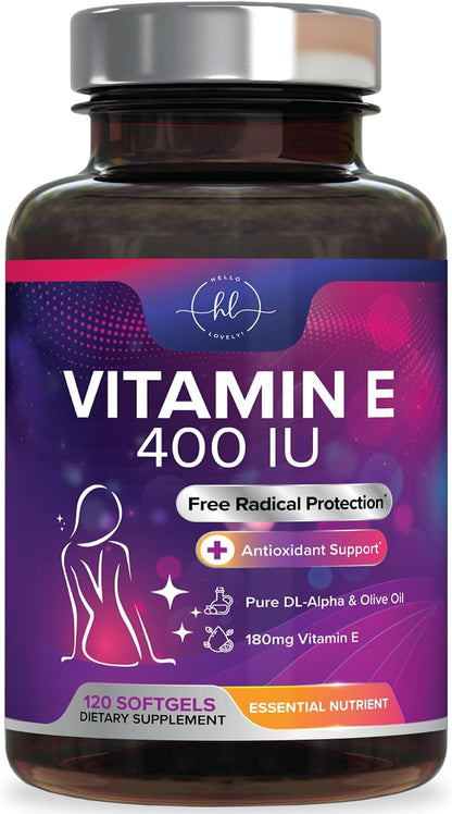 Hello Lovely! Vitamin E 180 mg Soft gel capsules - Immune Function & Antioxidant Support - 120 Soft gel capsules