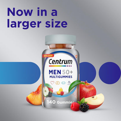 Centrum MultiGummies for Men 50 Plus, Multivitamin/Multimineral Supplement with Vitamins D3, E, B6 and B12, Assorted Fruit Flavour, 140 Count