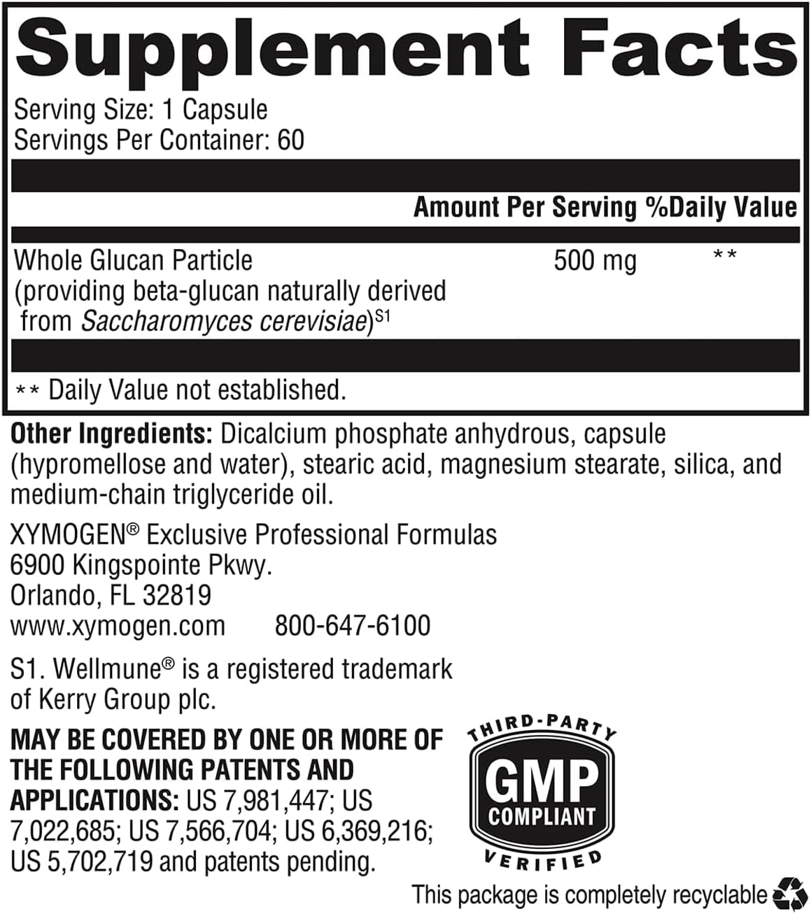 XYMOGEN ImmunotiX 500 - 500 mg Wellmune Beta-Glucan - Immune Support - 60 Vegetarian Capsules - görsel 3