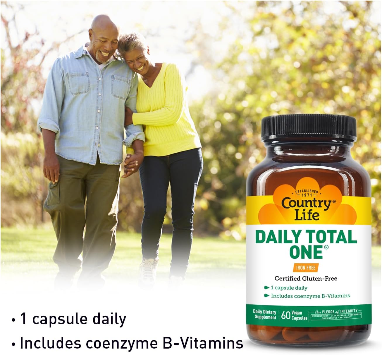 Country Life Daily Total One Multivitamin, Iron Free, Once a Day, 60 Vegan Capsules - görsel 3