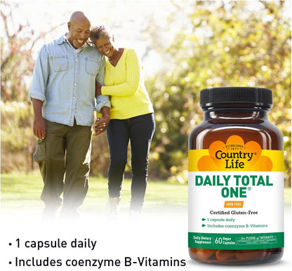 Country Life Daily Total One Multivitamin, Iron Free, Once a Day, 60 Vegan Capsules