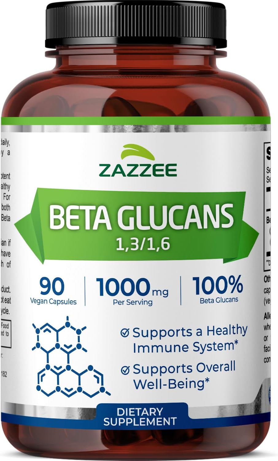 Zazzee Extra Strength 1,3/1,6 Beta Glucans - 1000 mg, 100% Concentrated, 90 Vegan Capsules - Immune Support Supplement - görsel 1