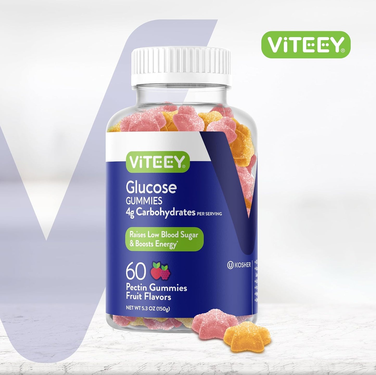 Viteey Glucose Gummies - 4g Carbohydrates, Fast Acting Energy & Blood Sugar Support - 60 Count - görsel 2