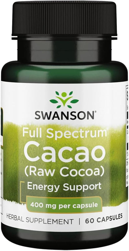 Swanson Full Spectrum Cacao (Raw Cocoa) - Herbal Supplement for Gentle Energy Support - 400 mg, 60 Capsules