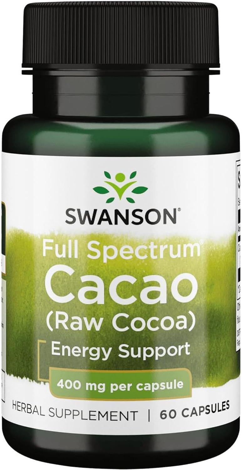 Swanson Full Spectrum Cacao (Raw Cocoa) - Herbal Supplement for Mild Energy Support - Traditional Whole Fruit Formula - (60 Capsules, 400mg Each) - görsel 1