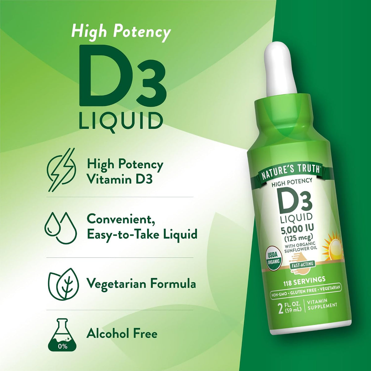 Nature's Truth Vitamin D3 Liquid Drops – 5000 IU, 59 ml - görsel 5