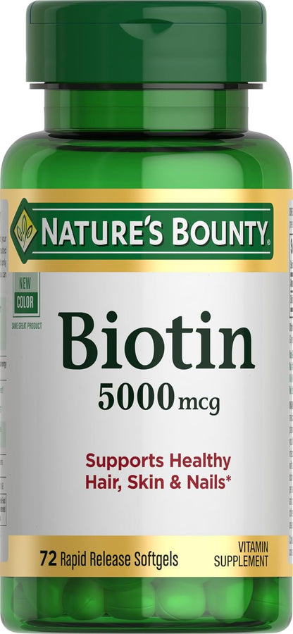 Nature's Bounty Biotin 5000 mcg Rapid Release Softgels – Contributes to Normal Energy Metabolism and Maintenance of Normal Hair, Skin and Nails