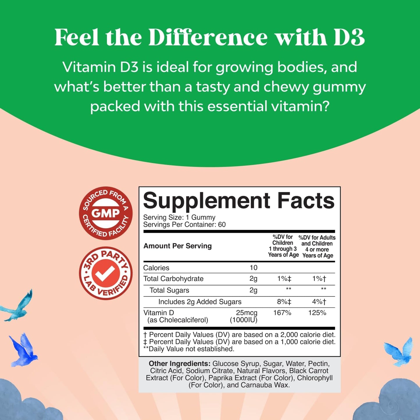 Chewable Vitamin D Gummies for Kids - 1000 IU Gelatine Free Fruit Flavours (60 Count) - görsel 7