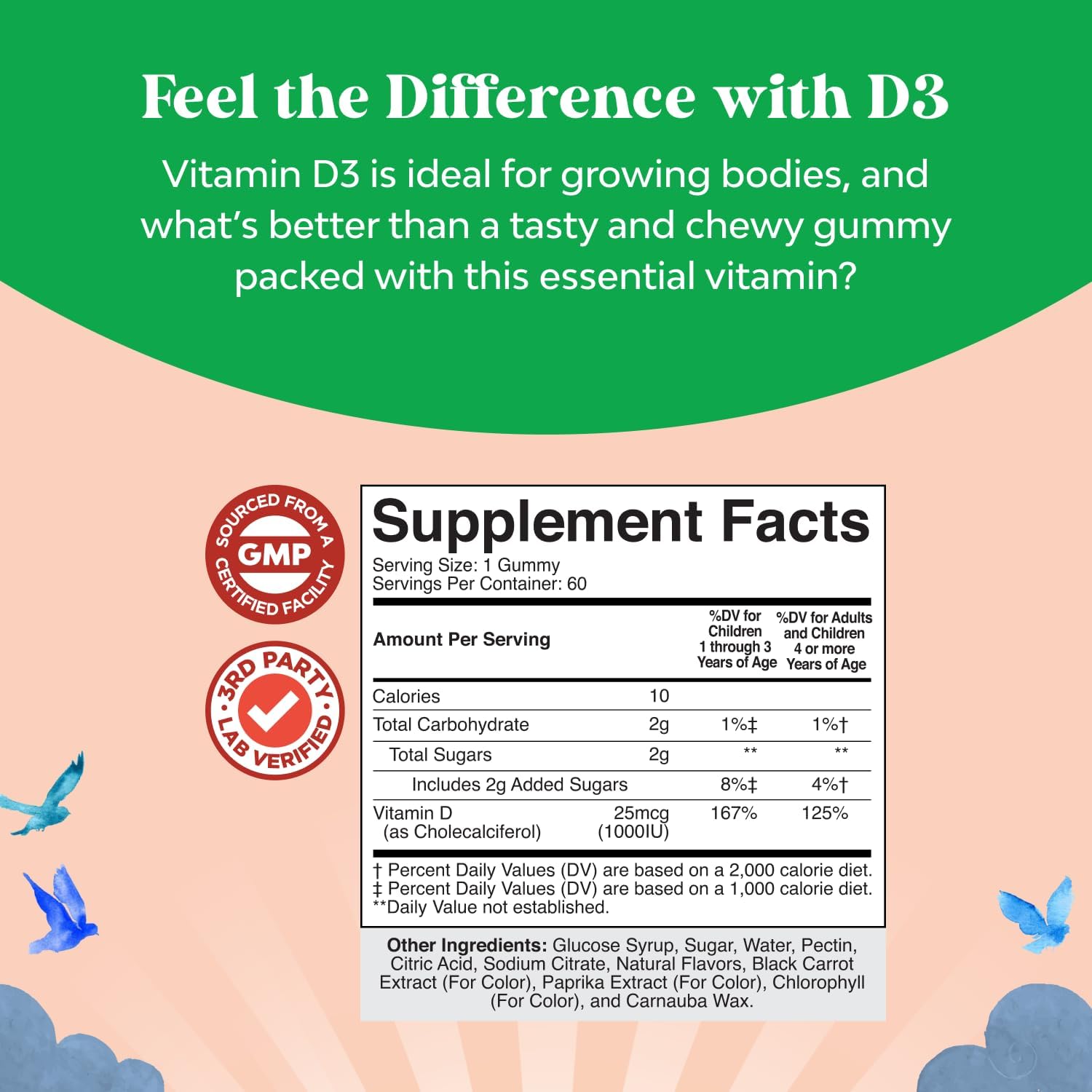 Chewable Vitamin D Gummies for Kids - 1000 IU Gelatine Free Fruit Flavours (60 Count) - görsel 7