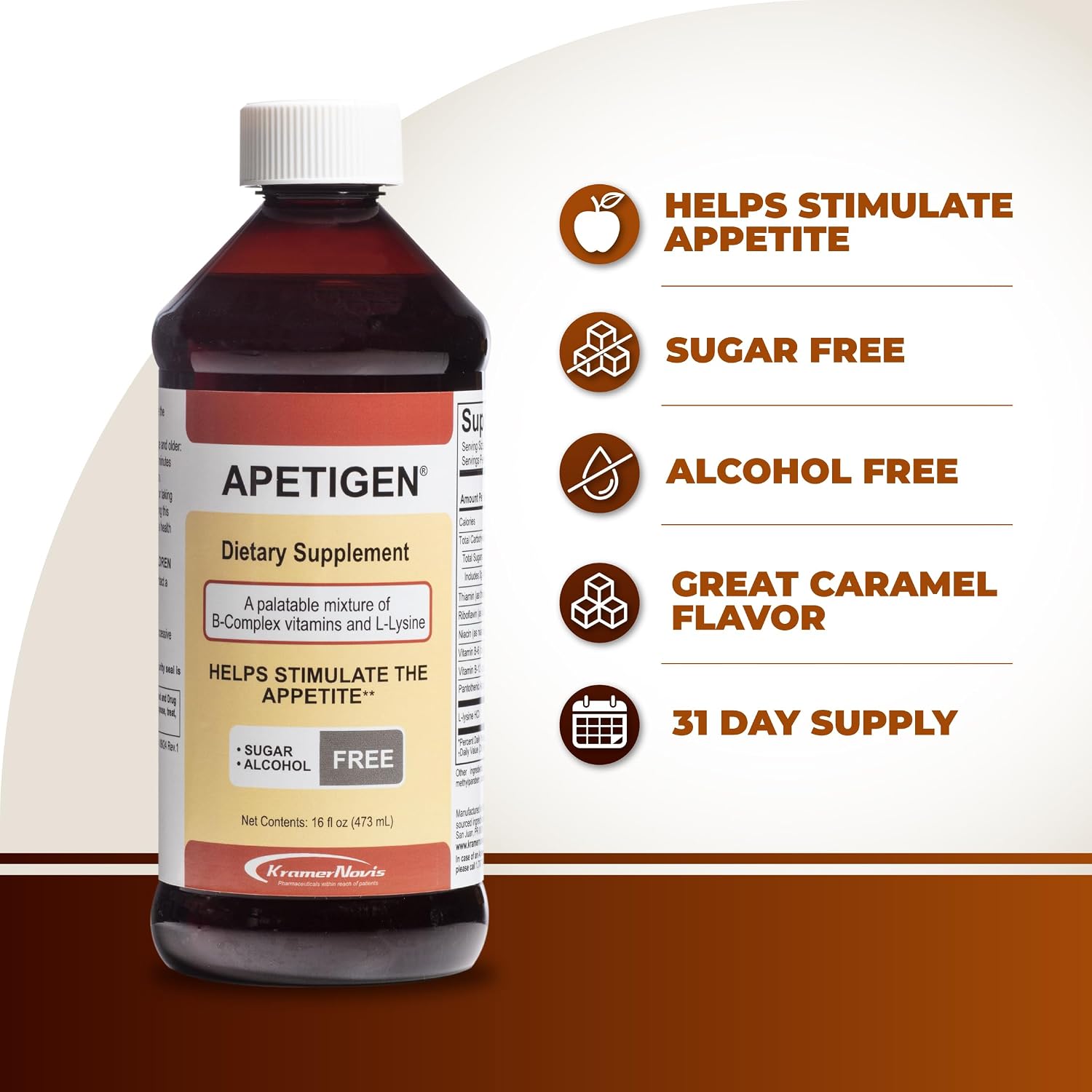 Apetigen Appetite Stimulant – Vitamin B-Complex with L-Lysine Liquid – Sugar-Free Caramel Flavour, 473ml - görsel 5