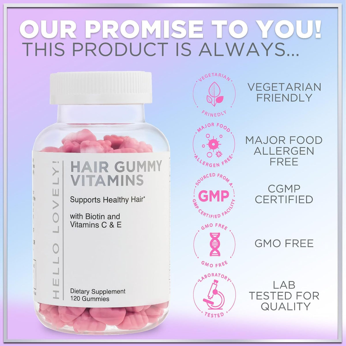 Hair Vitamin Gummies with Biotin – Vitamins E, C & Zinc for Normal Hair and Skin, Premium Vegetarian & Non-GMO – Natural Support for Healthy-Looking Hair, Skin & Nails – 120 Gummy Bears - görsel 4