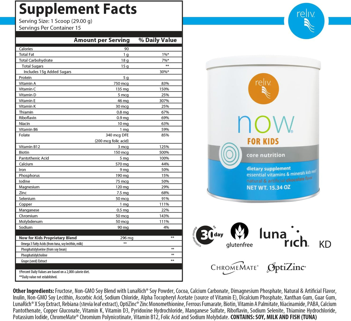 RELIV Now for Kids Chocolate Nutritional Shake with Essential Vitamins, Minerals and Protein, 15 Servings - görsel 2
