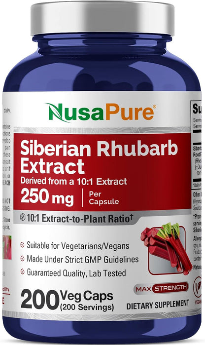 NusaPure Siberian Rhubarb, 250 mg, 200 Vegan Capsules (Non-GMO, Vegan)
