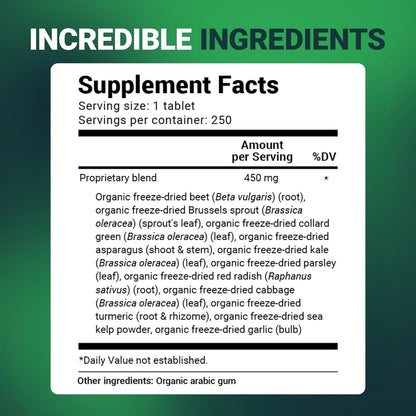 Dr. Berg's Greens Superfood Cruciferous Vegetable Tablets, 250 Tablets