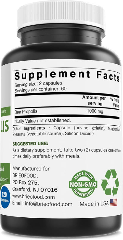 Brieofood Bee Propolis 1000 mg per Serving - 120 Capsules