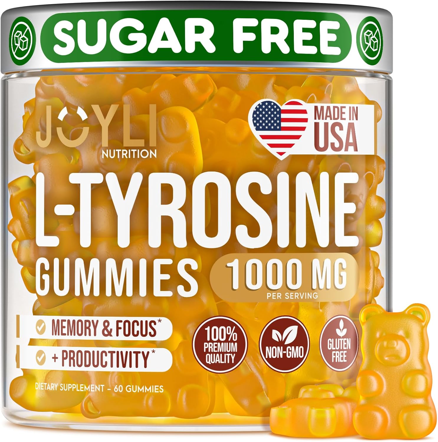 Joyli Nutrition L-Tyrosine Gummies 1000mg - Calm and Focus Supplement - Sugar-Free, Vegan, Gluten-Free - görsel 1